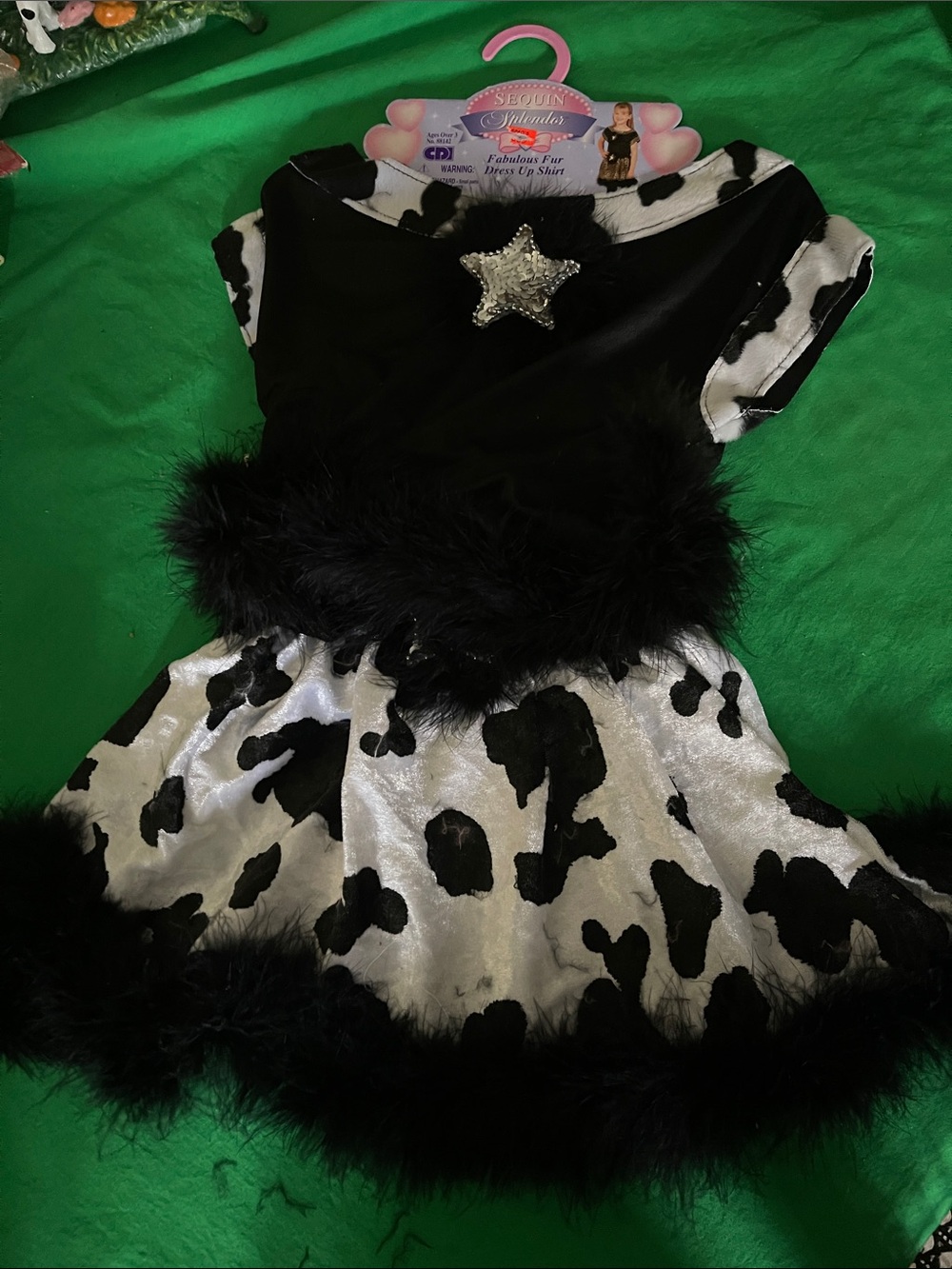 Fabulous Furs Black and White Cow Print Kids Costume Dress with Star Accent